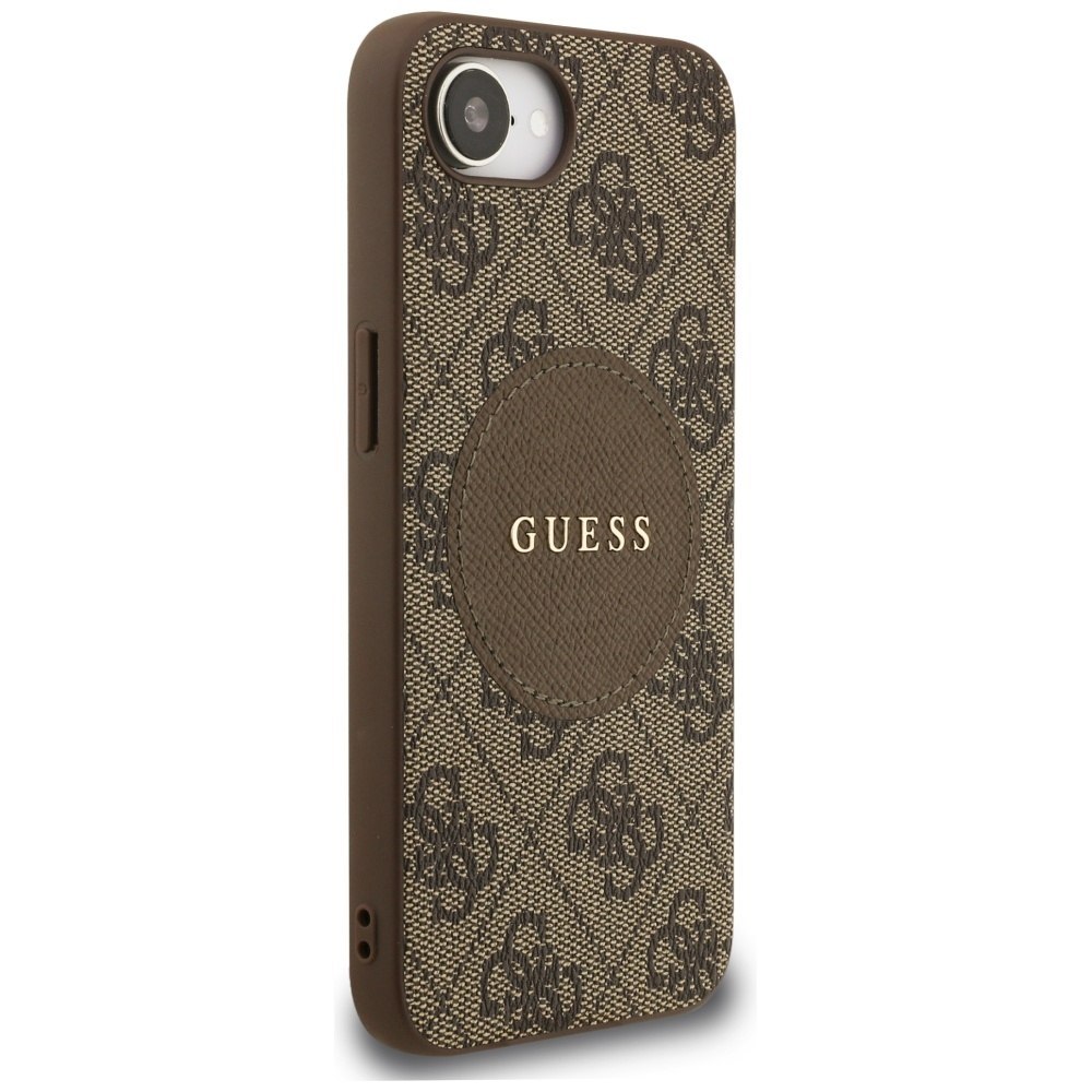 Etui Guess 4G Circle Classic Logo MagSafe do iPhone 16e brązowy